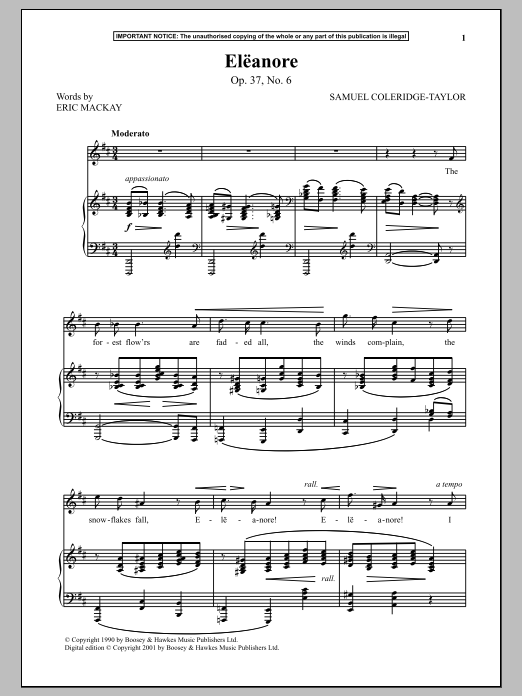 Download Samuel Coleridge-Taylor Eleanore, Op. 37, No. 6 Sheet Music and learn how to play Piano & Vocal PDF digital score in minutes