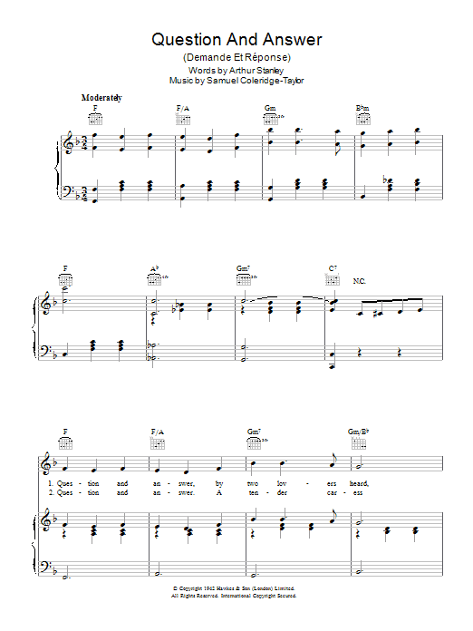 Download Samuel Coleridge-Taylor Question And Answer (Demande Et Reponse) Sheet Music and learn how to play Piano, Vocal & Guitar (Right-Hand Melody) PDF digital score in minutes