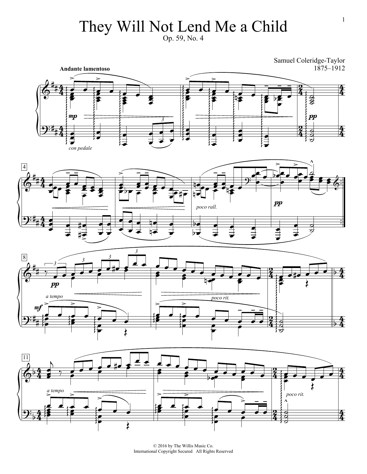 Download Samuel Coleridge-Taylor They Will Not Lend Me A Child, Op. 59, No. 4 Sheet Music and learn how to play Educational Piano PDF digital score in minutes