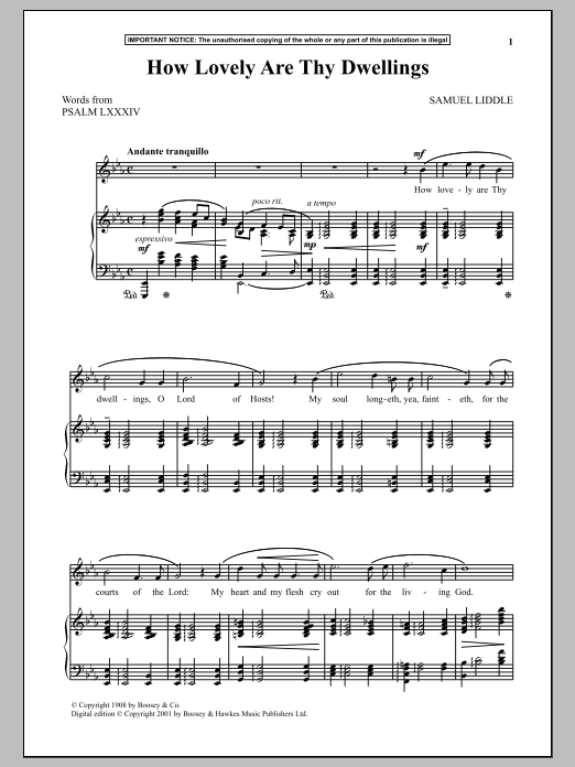 Download Samuel Liddle How Lovely Are Thy Dwellings Sheet Music and learn how to play Piano & Vocal PDF digital score in minutes