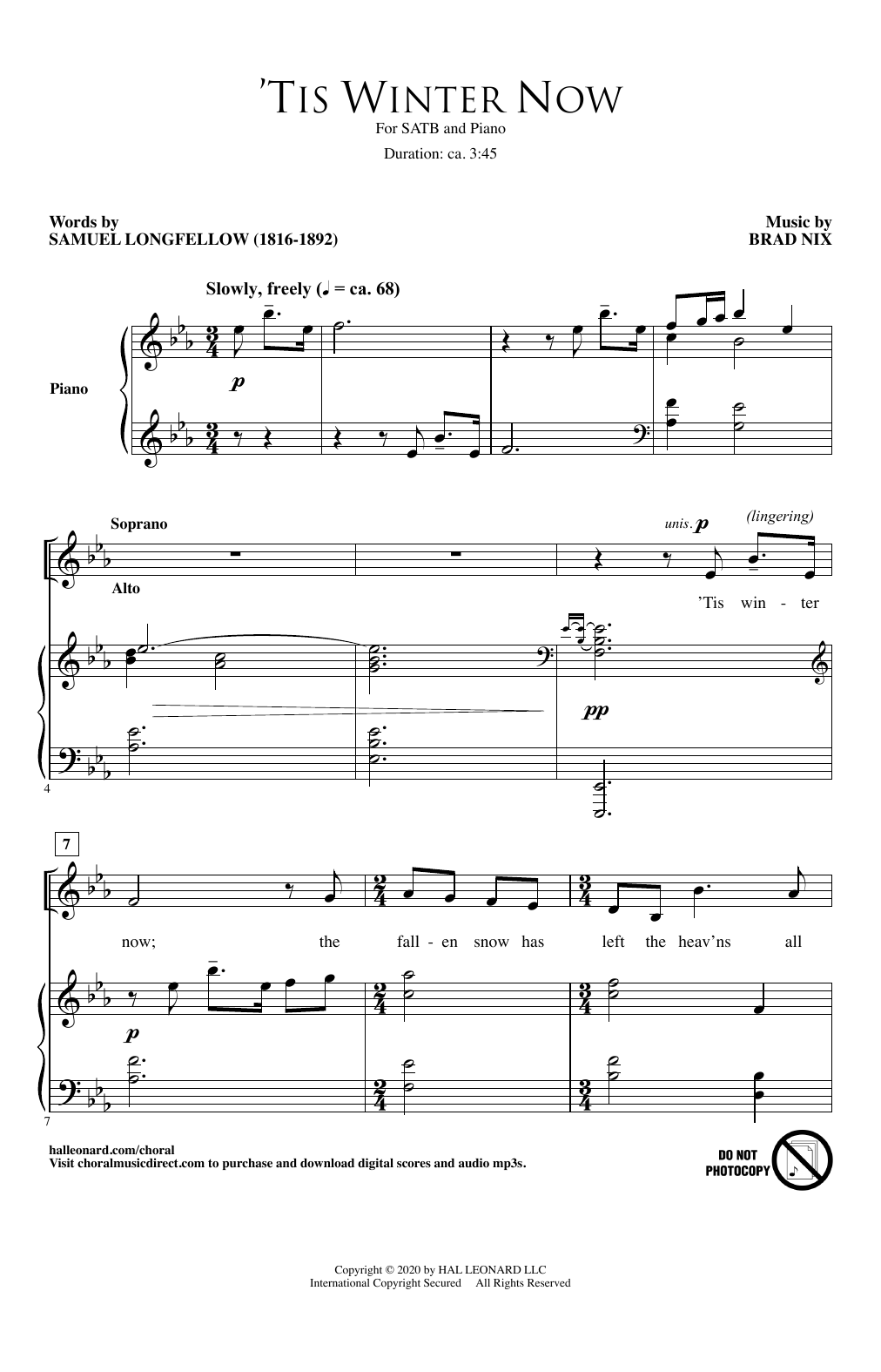 Download Samuel Longfellow and Brad Nix 'Tis Winter Now Sheet Music and learn how to play SATB Choir PDF digital score in minutes