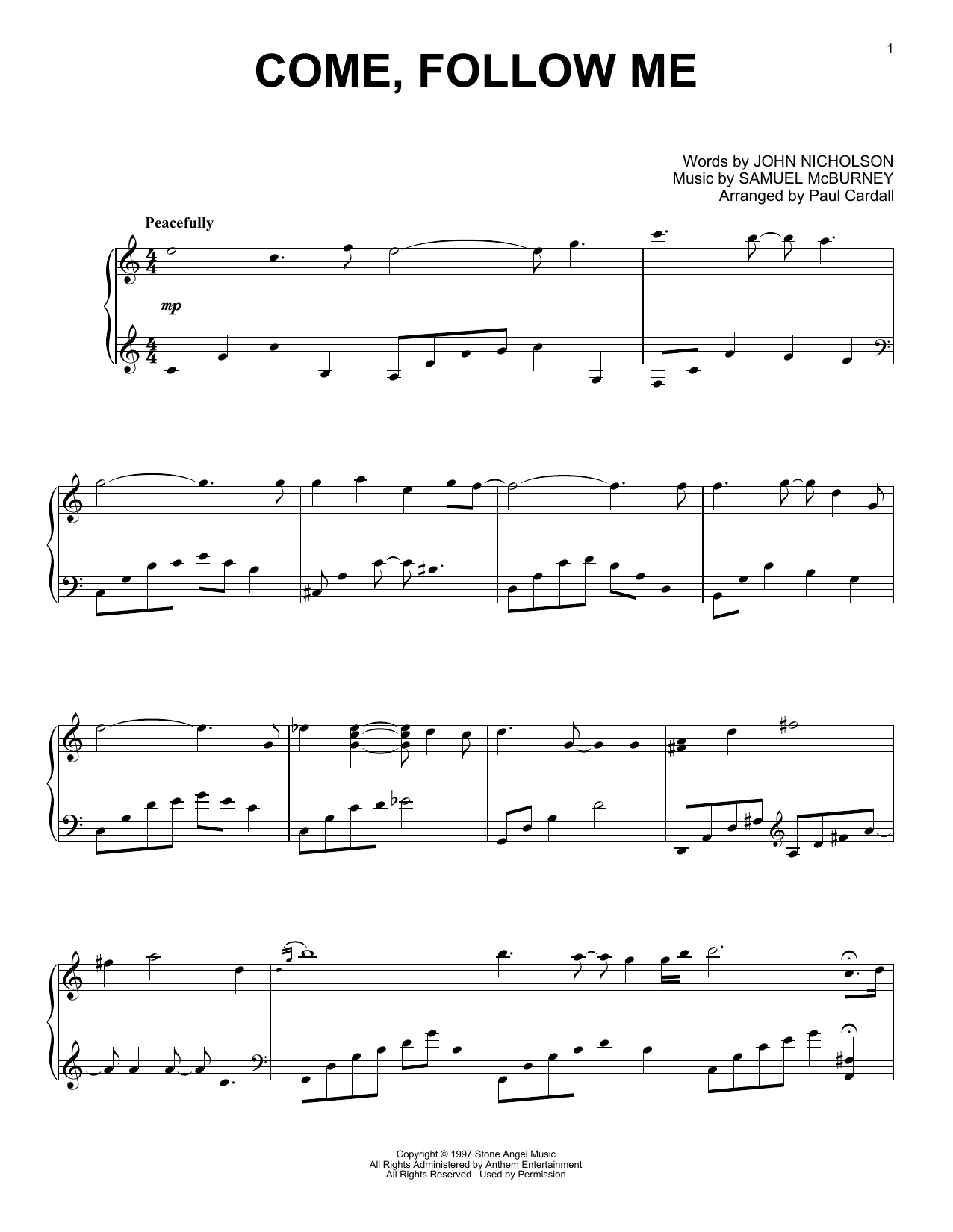 Download Samuel McBurney Come, Follow Me (arr. Paul Cardall) Sheet Music and learn how to play Piano Solo PDF digital score in minutes