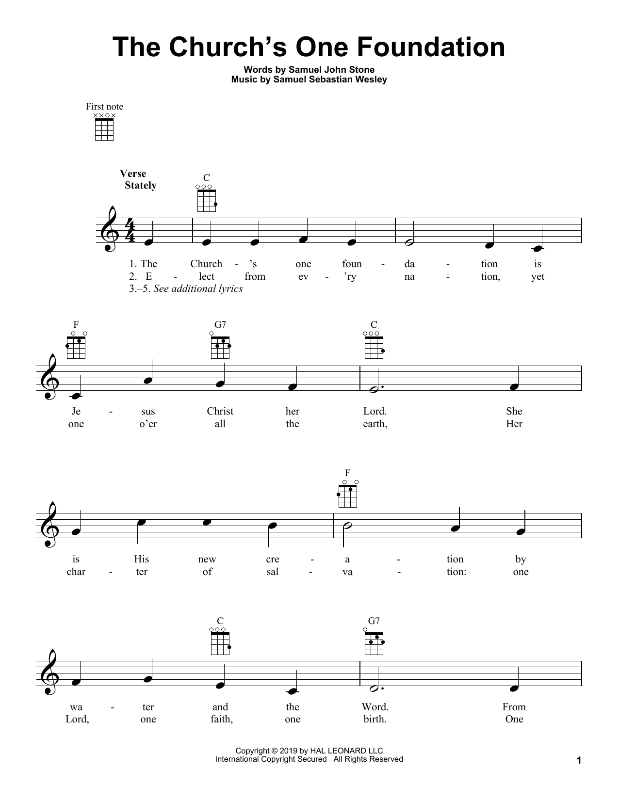 Download Samuel Sebastian Wesley The Church's One Foundation Sheet Music and learn how to play Ukulele PDF digital score in minutes
