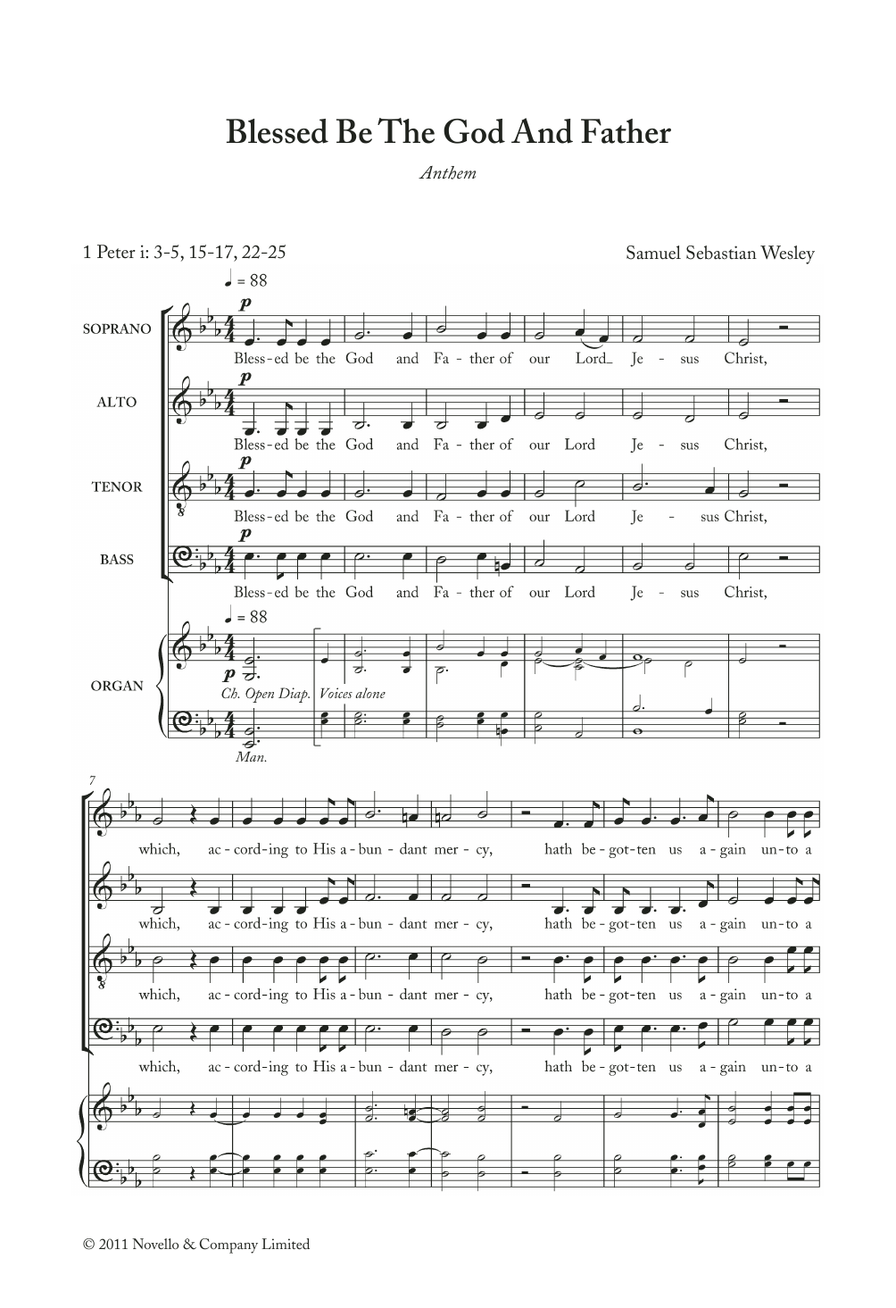 Download Samuel Wesley Blessed Be The God And Father Sheet Music and learn how to play SATB Choir PDF digital score in minutes