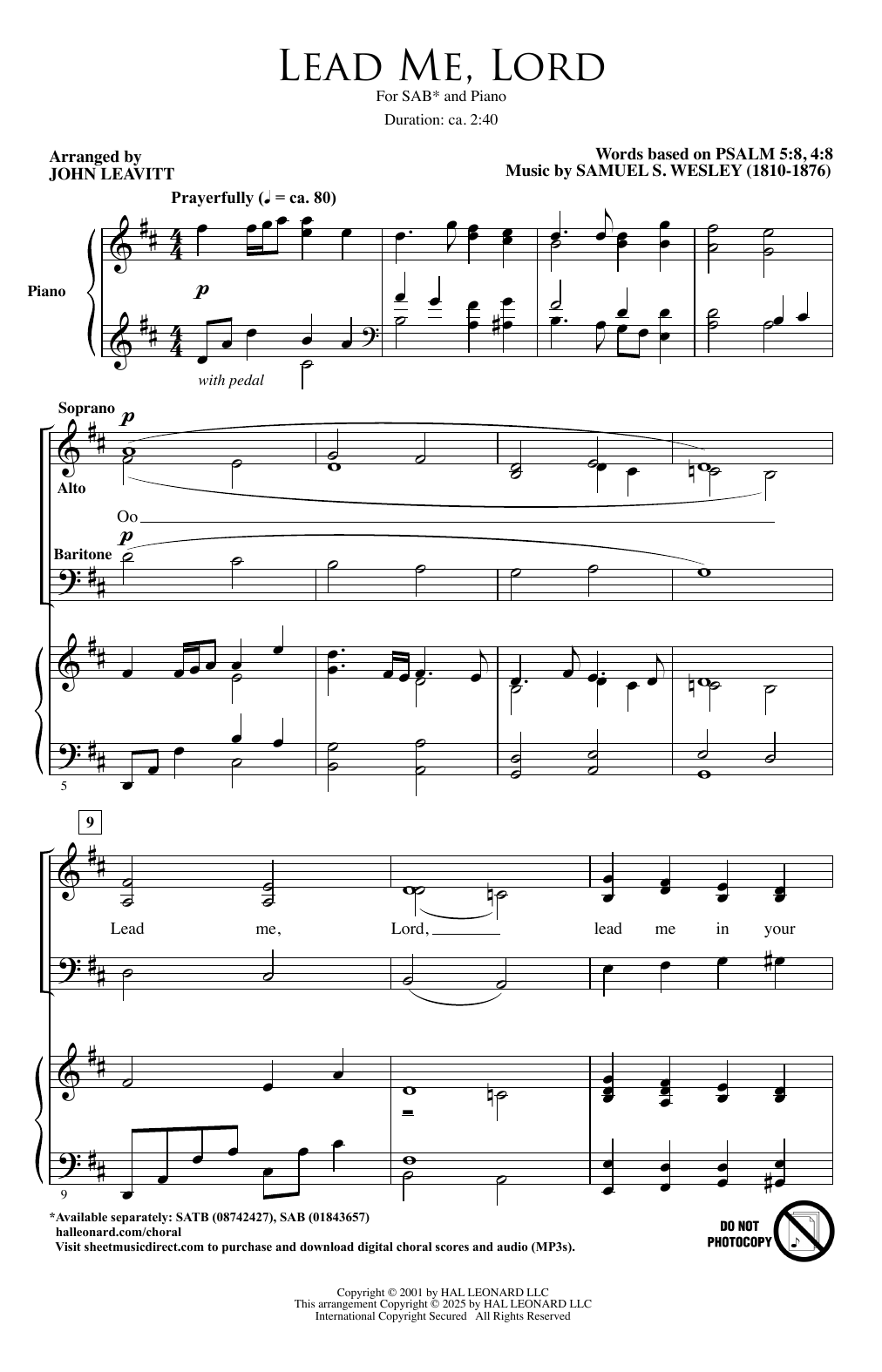 Download Samuel Wesley Lead Me, Lord (arr. John Leavitt) Sheet Music and learn how to play SAB Choir PDF digital score in minutes