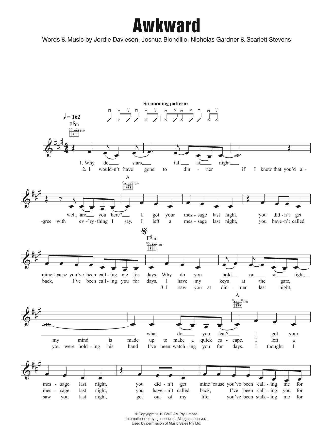 Download San Cisco Awkward Sheet Music and learn how to play Melody Line, Lyrics & Chords PDF digital score in minutes