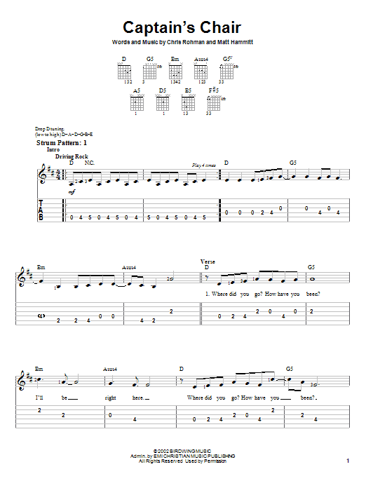 Download Sanctus Real Captain's Chair Sheet Music and learn how to play Easy Guitar Tab PDF digital score in minutes