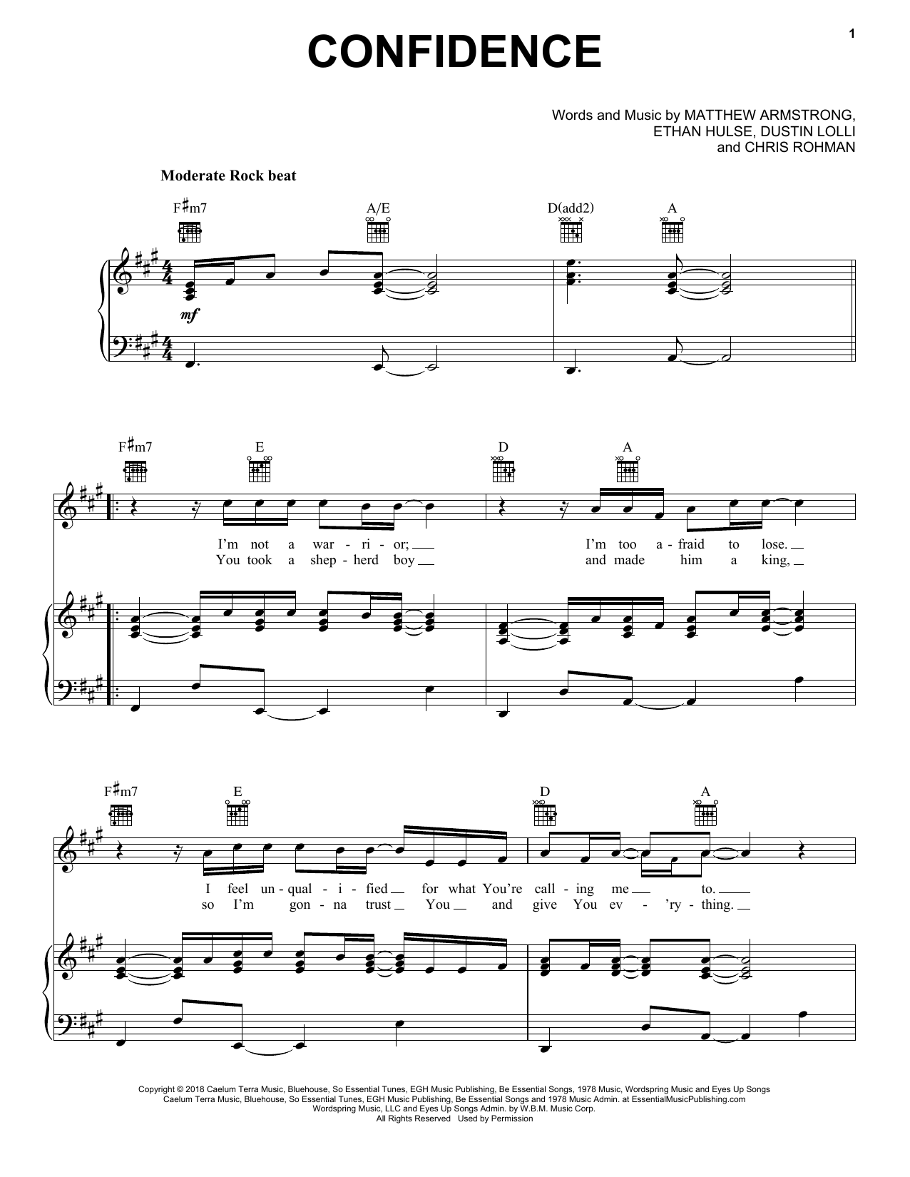 Download Sanctus Real Confidence Sheet Music and learn how to play Piano, Vocal & Guitar Chords (Right-Hand Melody) PDF digital score in minutes