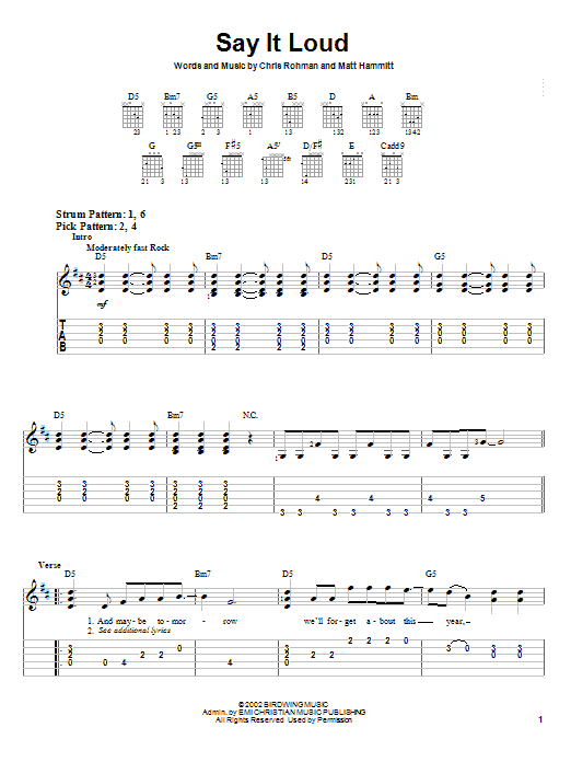 Download Sanctus Real Say It Loud Sheet Music and learn how to play Piano, Vocal & Guitar (Right-Hand Melody) PDF digital score in minutes