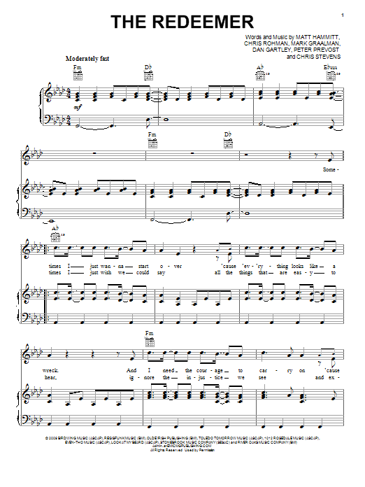 Download Sanctus Real The Redeemer Sheet Music and learn how to play Piano, Vocal & Guitar (Right-Hand Melody) PDF digital score in minutes