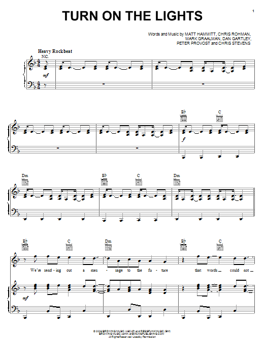 Download Sanctus Real Turn On The Lights Sheet Music and learn how to play Piano, Vocal & Guitar (Right-Hand Melody) PDF digital score in minutes