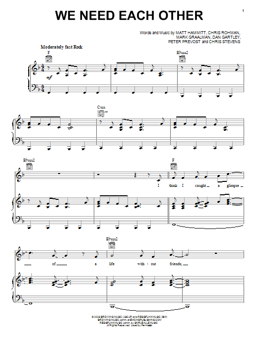 Download Sanctus Real We Need Each Other Sheet Music and learn how to play Piano, Vocal & Guitar (Right-Hand Melody) PDF digital score in minutes