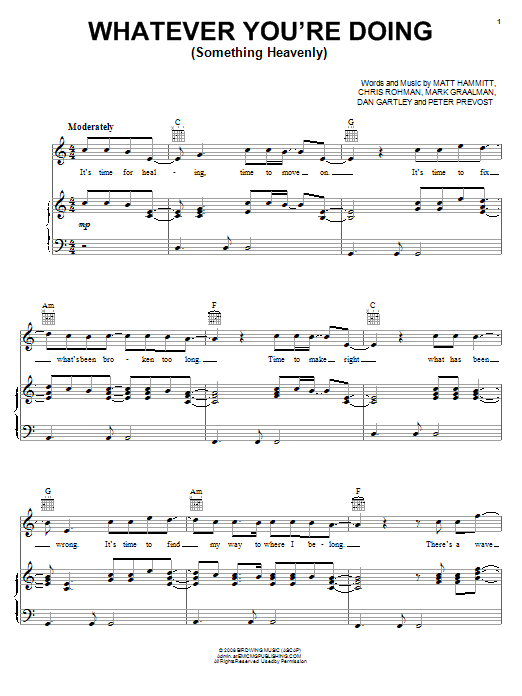 Download Sanctus Real Whatever You're Doing (Something Heavenly) Sheet Music and learn how to play Melody Line, Lyrics & Chords PDF digital score in minutes