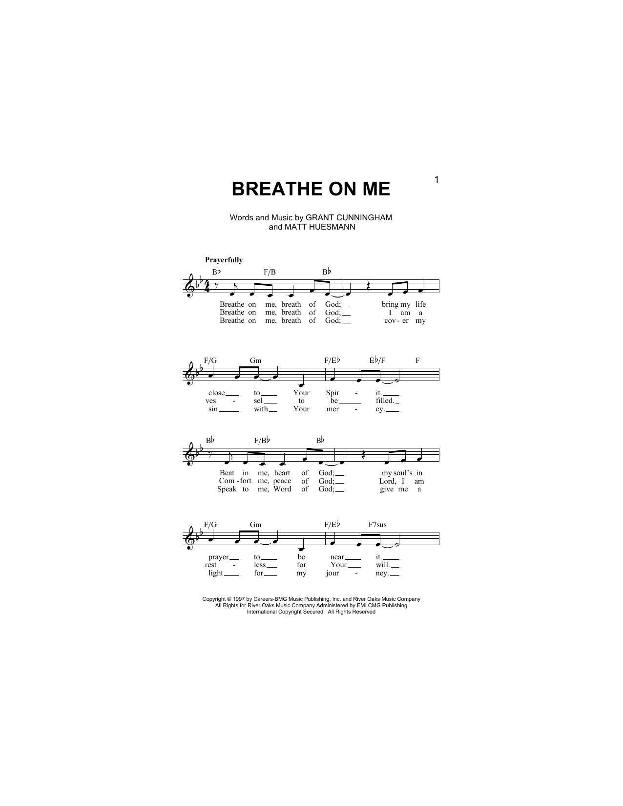 Download Sandi Patty Breathe On Me Sheet Music and learn how to play Melody Line, Lyrics & Chords PDF digital score in minutes