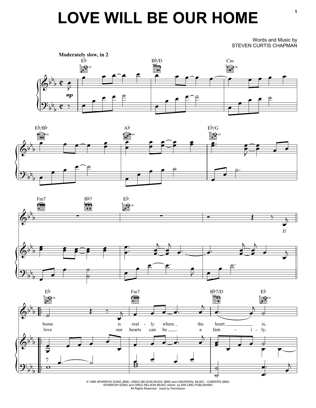 Download Sandi Patty Love Will Be Our Home Sheet Music and learn how to play Piano, Vocal & Guitar Chords (Right-Hand Melody) PDF digital score in minutes