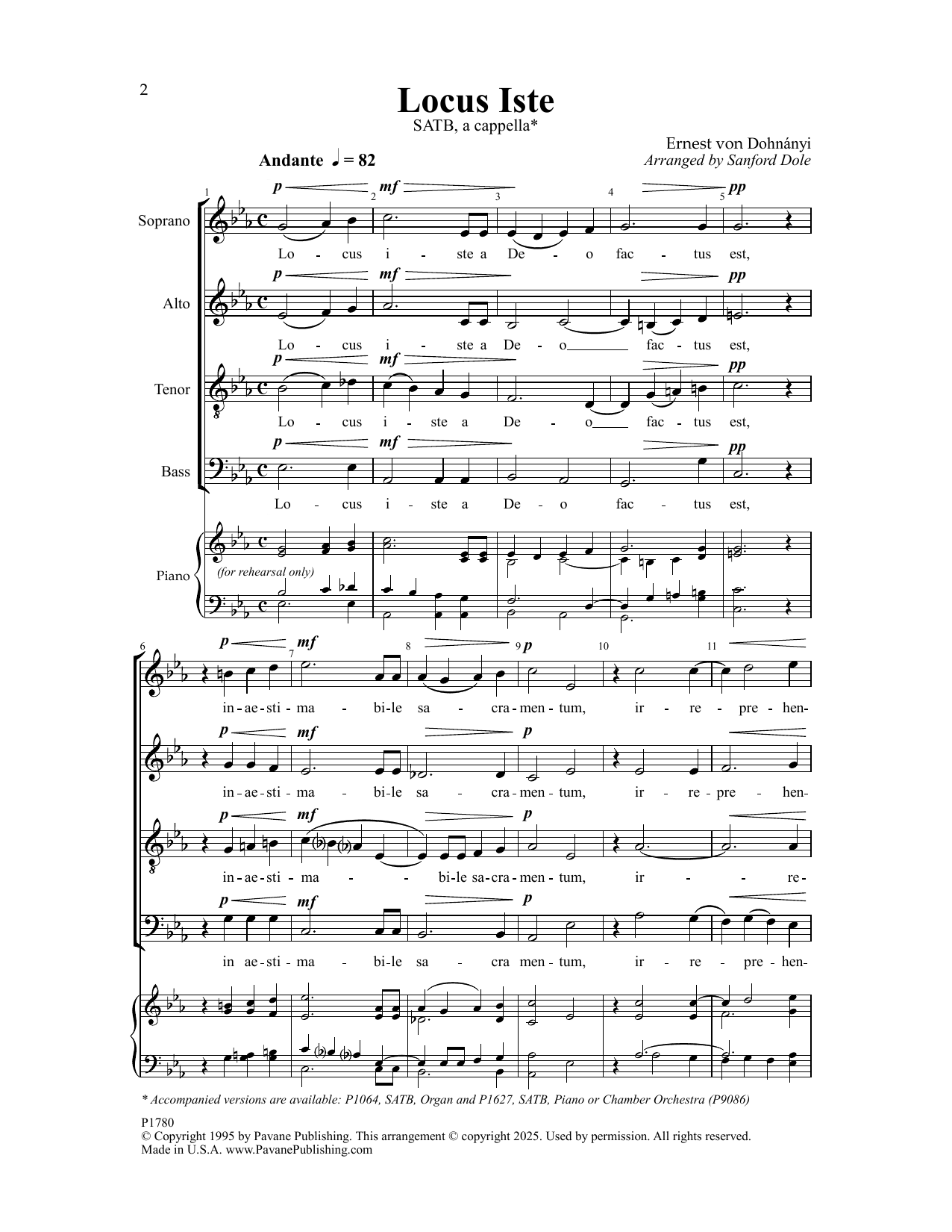 Download Sanford Dole Locus Iste Sheet Music and learn how to play SATB Choir PDF digital score in minutes