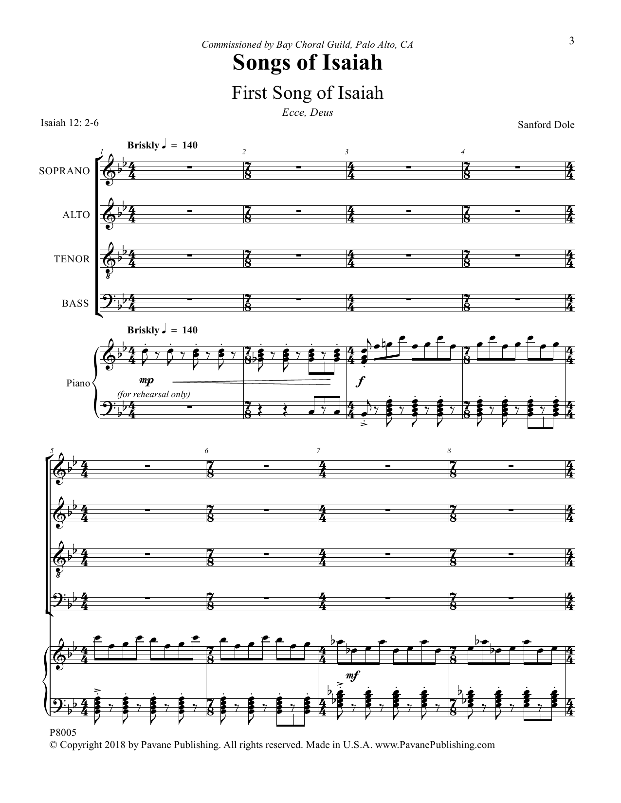 Download Sanford Dole Songs of Isaiah Sheet Music and learn how to play SATB Choir PDF digital score in minutes