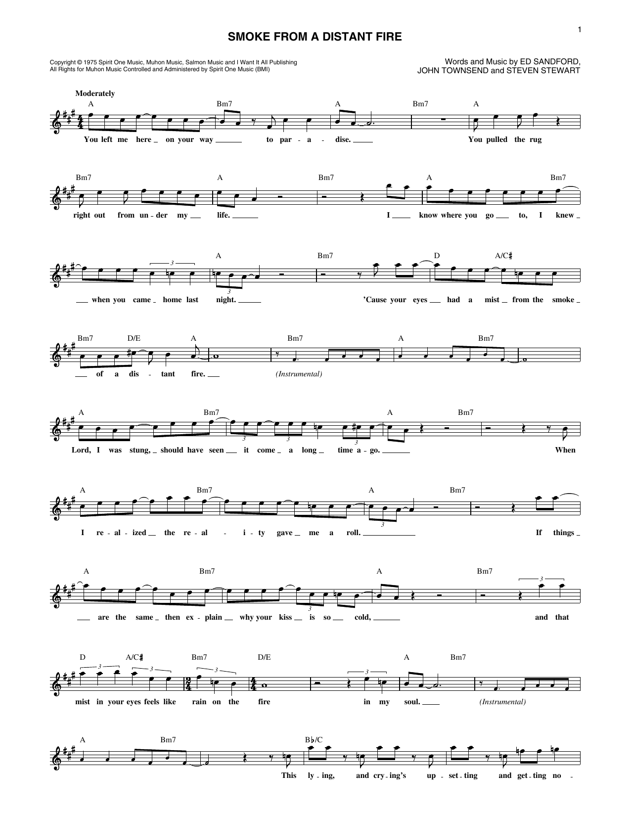 Download Sanford Townsend Band Smoke From A Distant Fire Sheet Music and learn how to play Lead Sheet / Fake Book PDF digital score in minutes