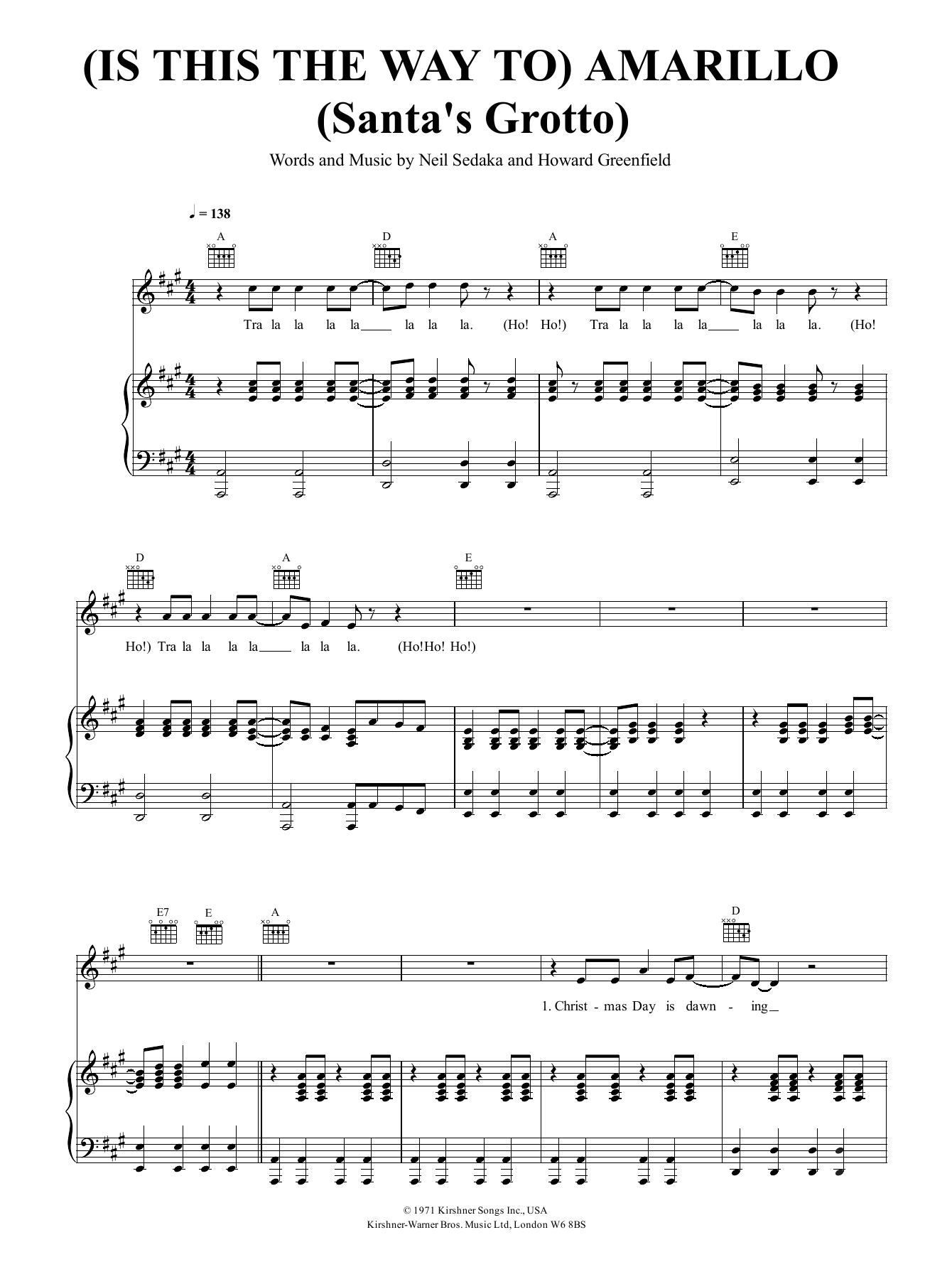 Download Santa Sings (Is This The Way To) Amarillo (Santa's Grotto) Sheet Music and learn how to play Piano, Vocal & Guitar (Right-Hand Melody) PDF digital score in minutes