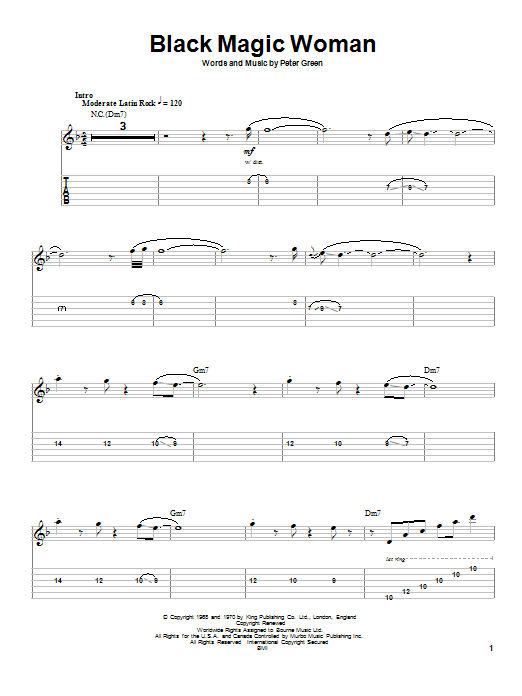 Download Santana Black Magic Woman Sheet Music and learn how to play Melody Line, Lyrics & Chords PDF digital score in minutes