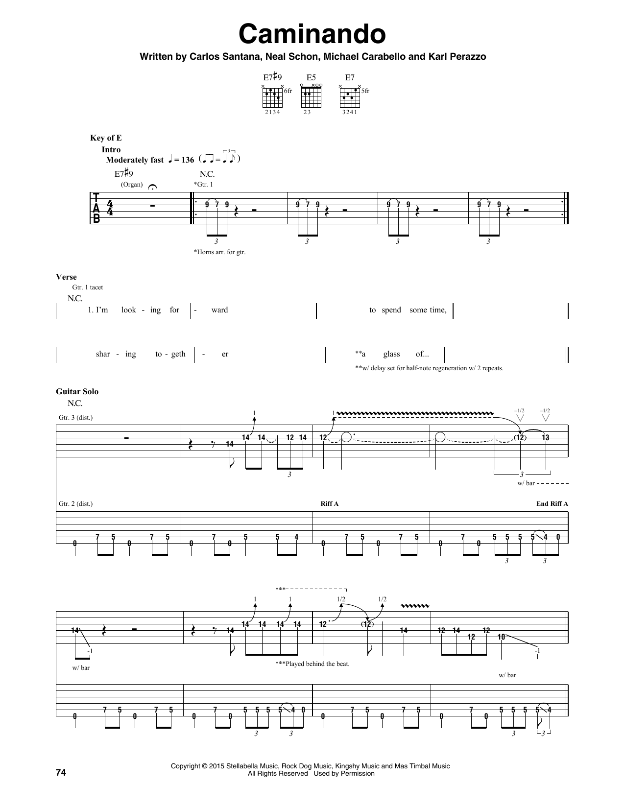 Download Santana Caminando Sheet Music and learn how to play Guitar Tab PDF digital score in minutes