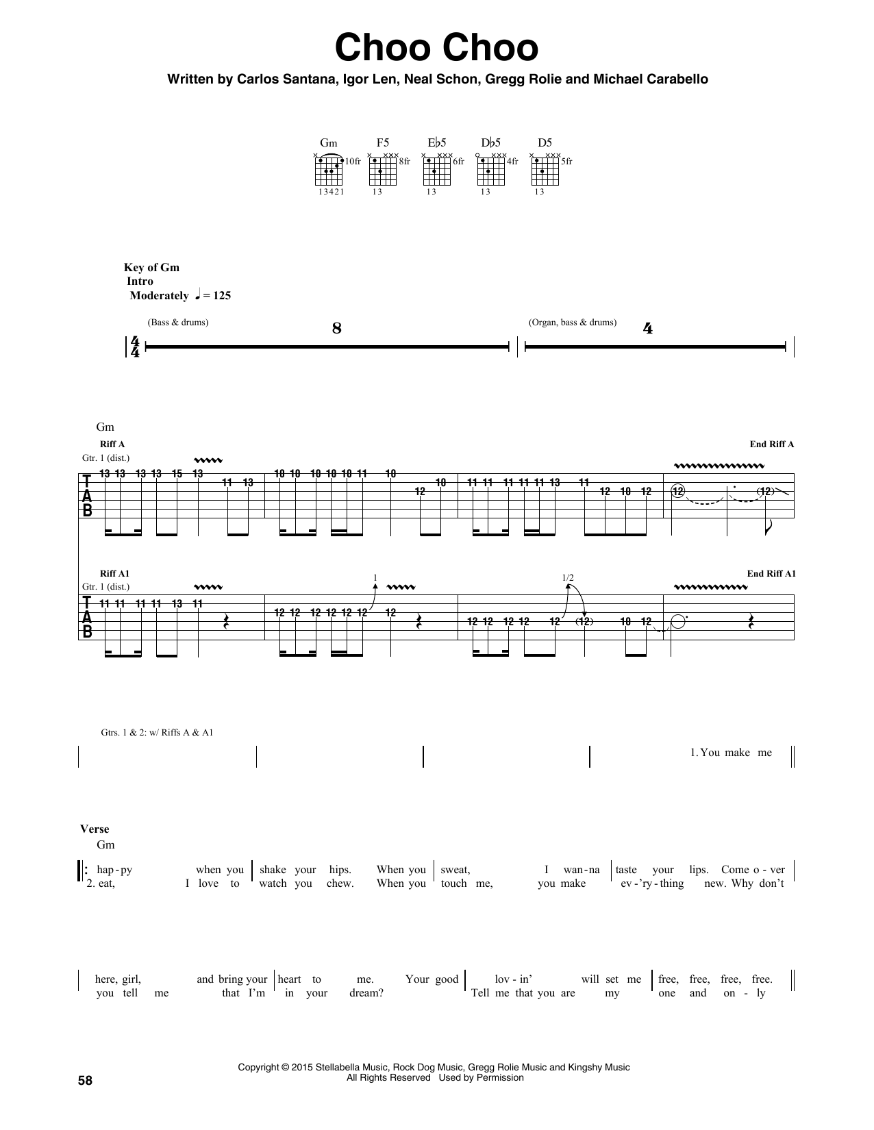 Download Santana Choo Choo Sheet Music and learn how to play Guitar Tab PDF digital score in minutes