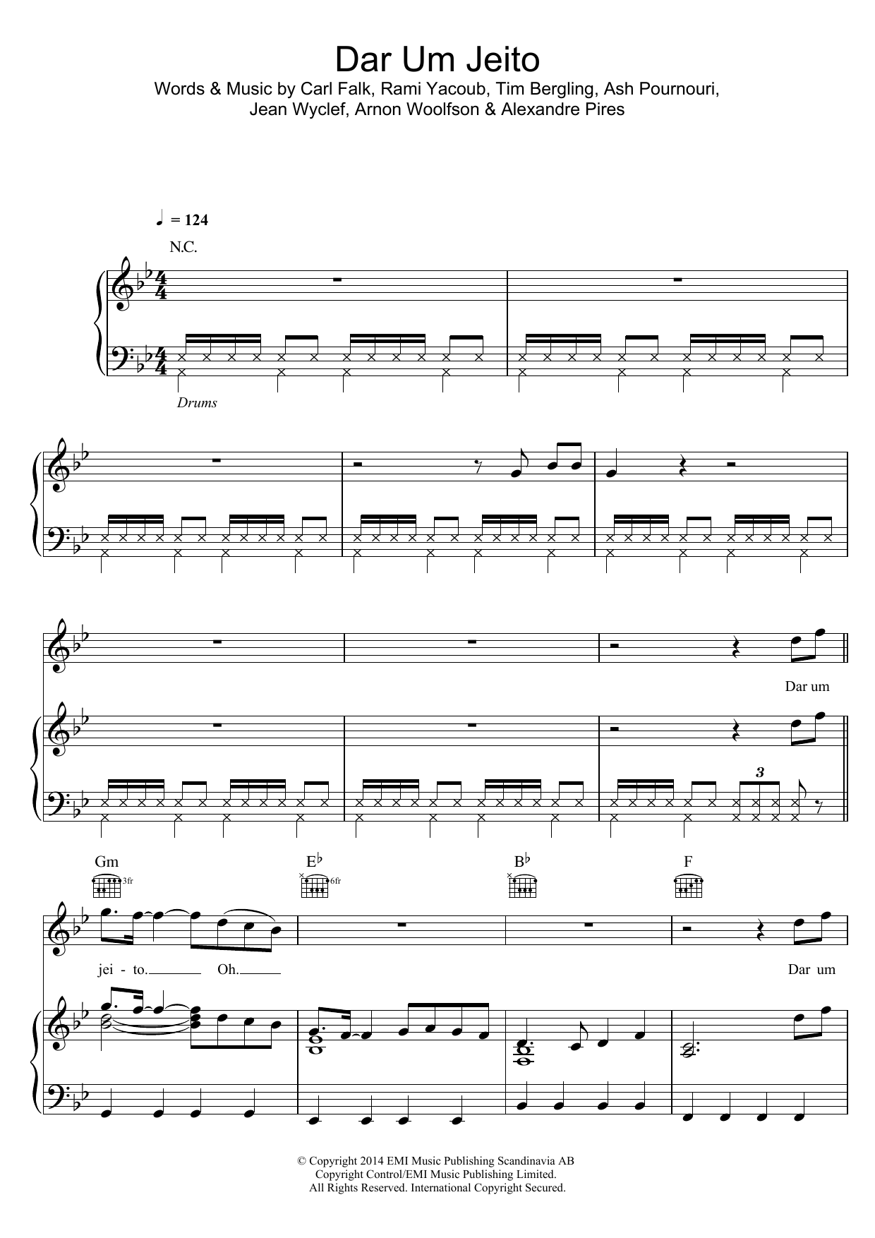 Download Santana & Wyclef Dar Um Jeito (We Will Find A Way) (feat. Avicii & Alexandre Pires) Sheet Music and learn how to play Piano, Vocal & Guitar (Right-Hand Melody) PDF digital score in minutes