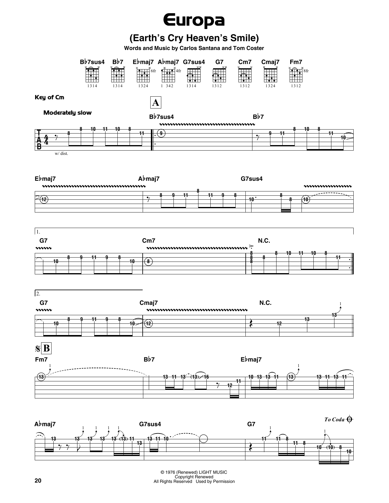 Santana Europa Sheet Music Chords Download 3 Page Printable PDF