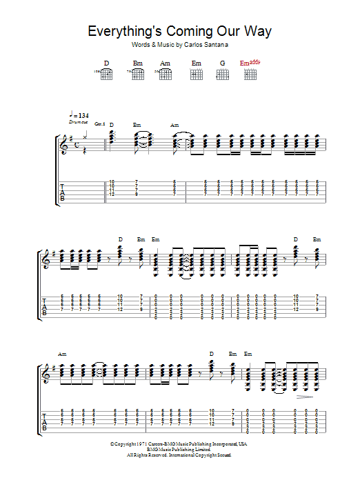 Download Santana Everything's Coming Our Way Sheet Music and learn how to play Guitar Tab Play-Along PDF digital score in minutes