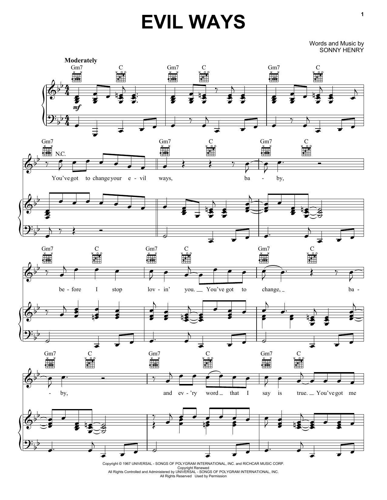 Download Santana Evil Ways Sheet Music and learn how to play Melody Line, Lyrics & Chords PDF digital score in minutes