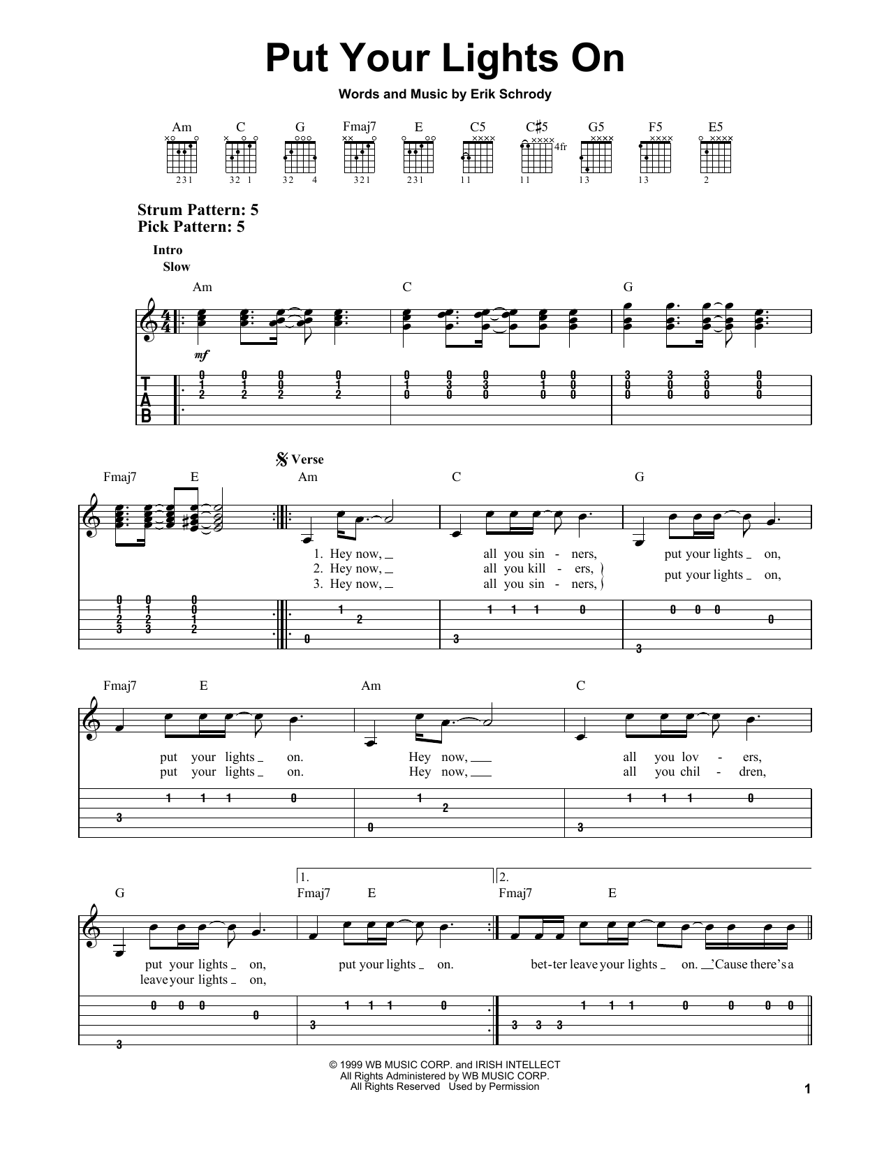 Download Santana Put Your Lights On (feat. Everlast) Sheet Music and learn how to play Easy Guitar Tab PDF digital score in minutes