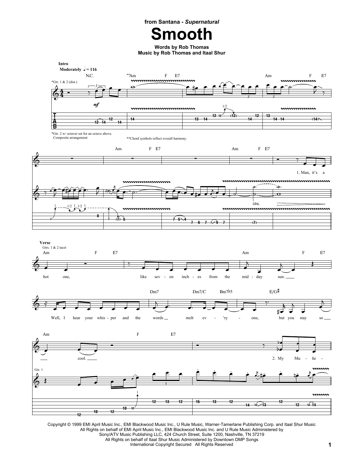 Download Santana featuring Rob Thomas Smooth Sheet Music and learn how to play Voice PDF digital score in minutes