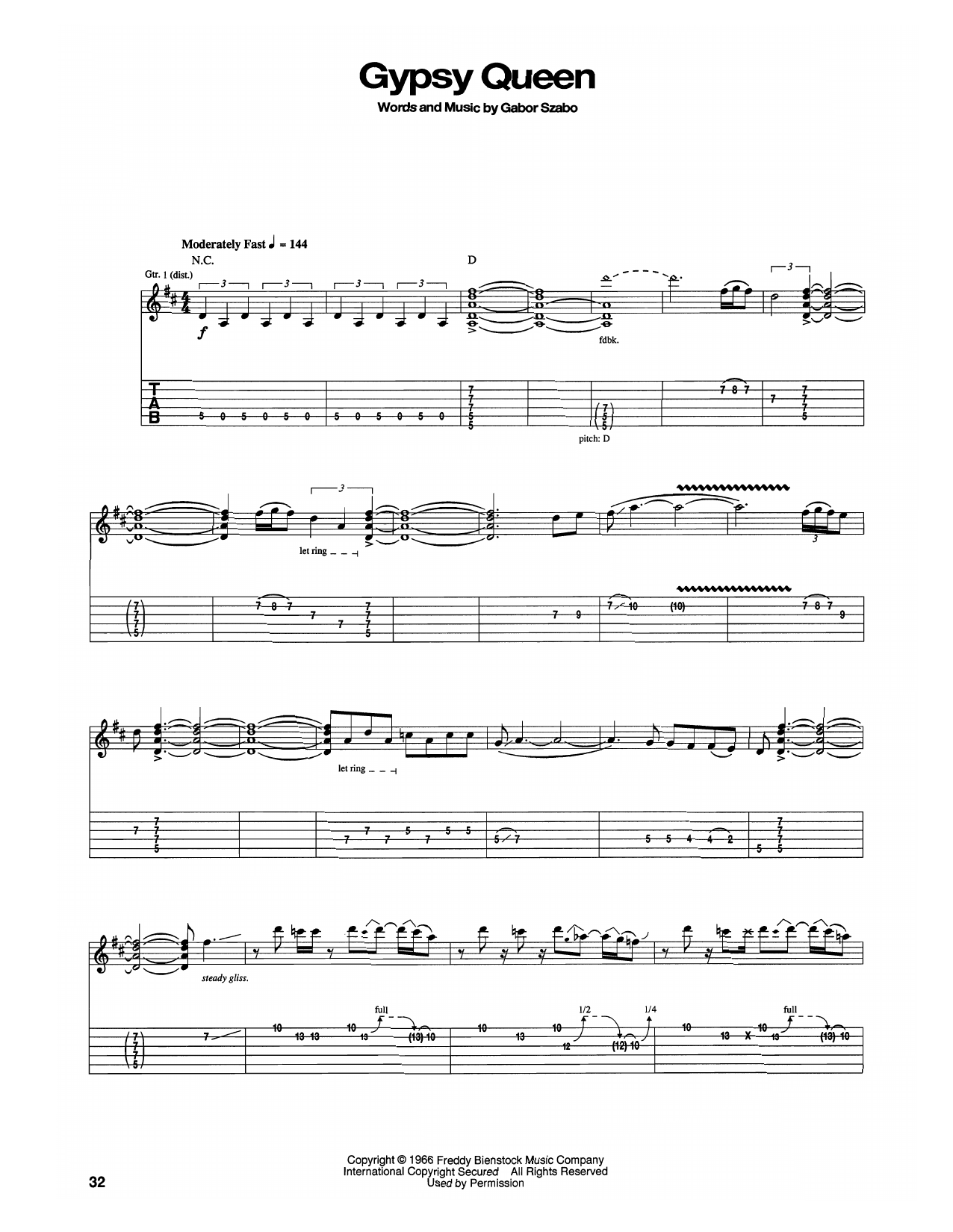 Download Santana Gypsy Queen Sheet Music and learn how to play Guitar Tab PDF digital score in minutes