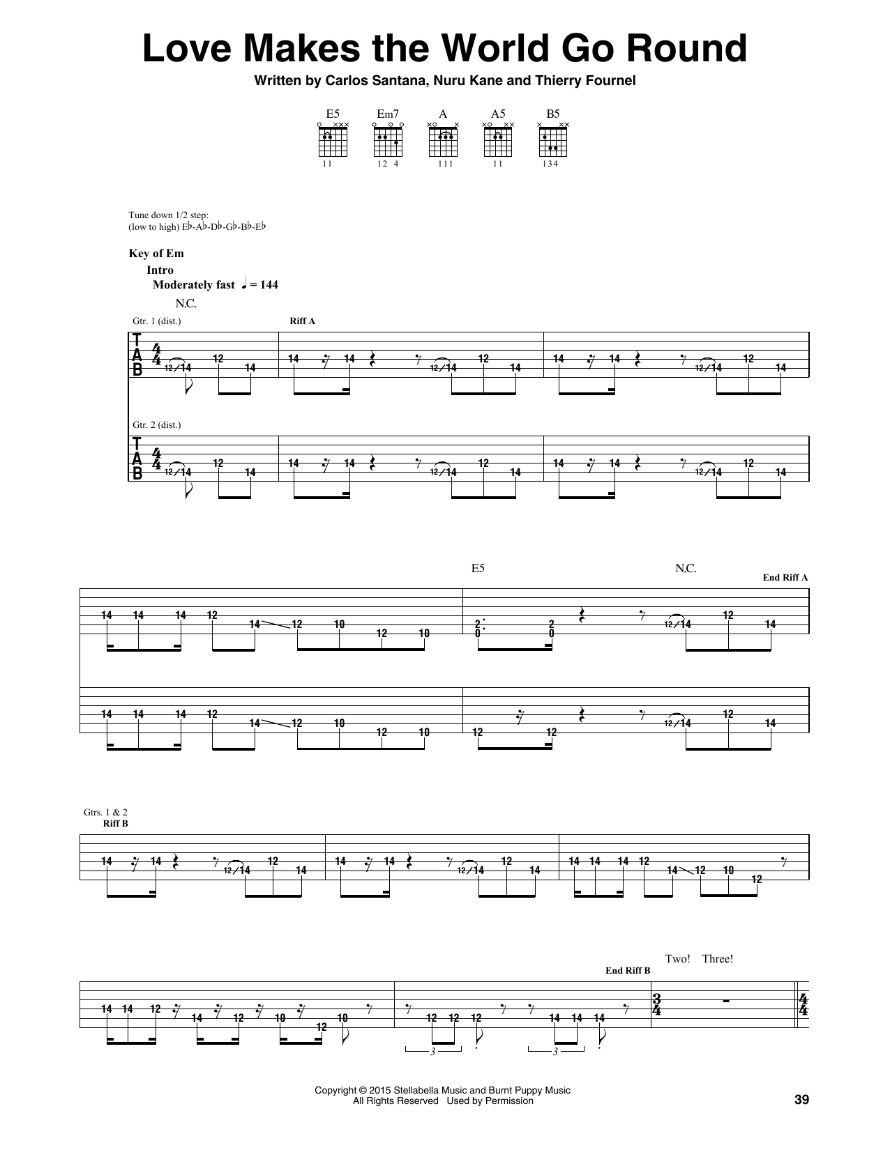 Download Santana Love Makes The World Go Round Sheet Music and learn how to play Guitar Tab PDF digital score in minutes