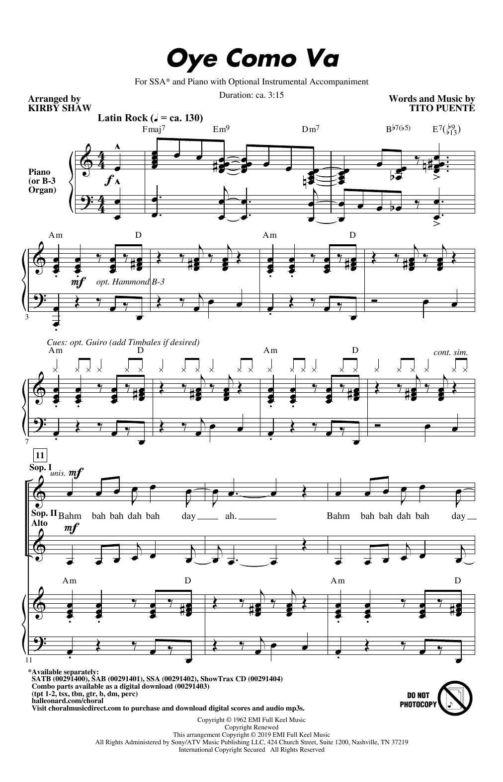 Download Santana Oye Como Va (arr. Kirby Shaw) Sheet Music and learn how to play SATB Choir PDF digital score in minutes