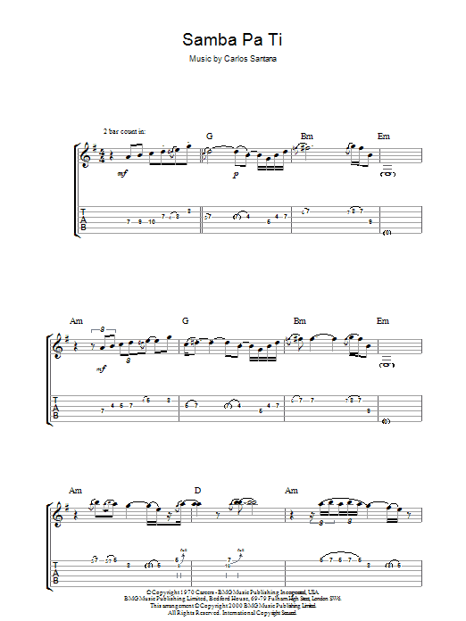 Download Santana Samba Pa Ti Sheet Music and learn how to play Guitar Tab PDF digital score in minutes
