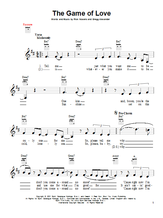 Download Santana The Game Of Love (feat. Michelle Branch) Sheet Music and learn how to play Ukulele PDF digital score in minutes