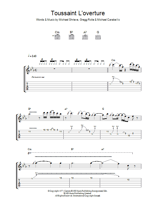Download Santana Toussaint L'Overture Sheet Music and learn how to play Guitar Tab PDF digital score in minutes