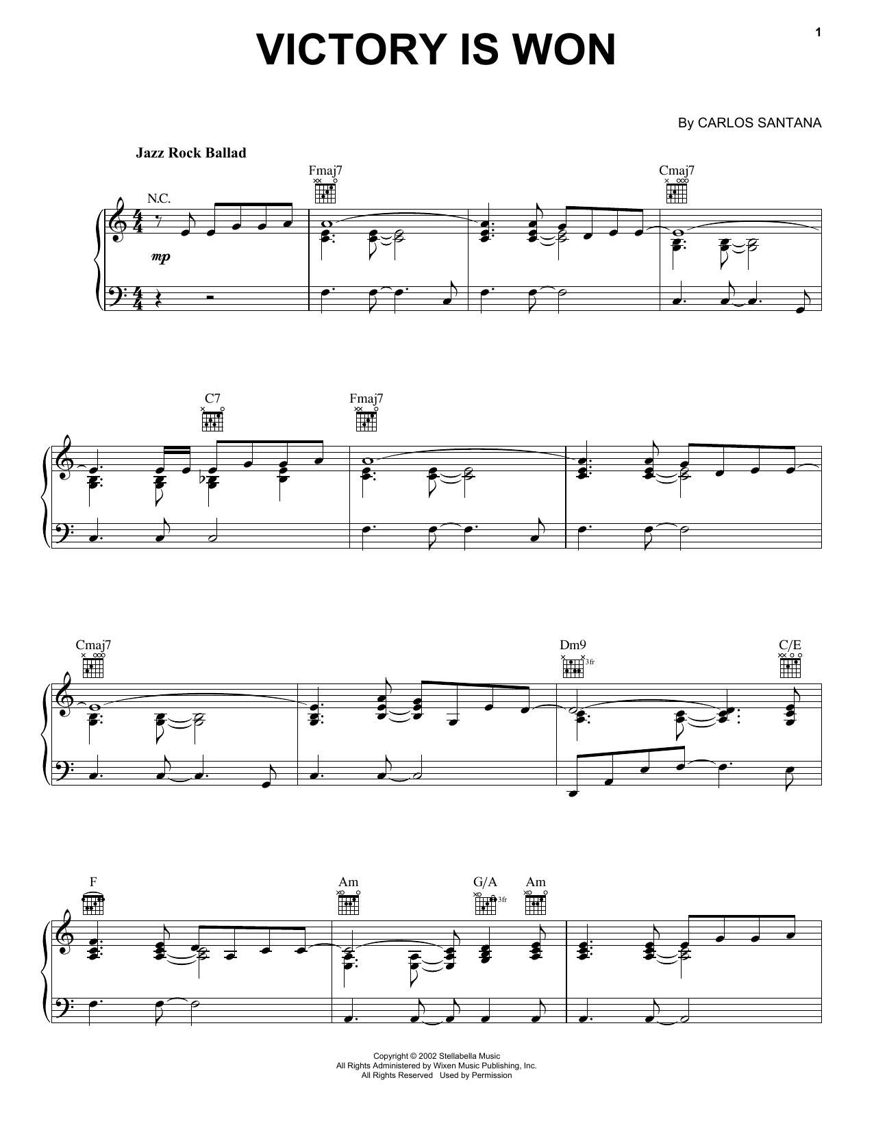 Download Santana Victory Is Won Sheet Music and learn how to play Piano PDF digital score in minutes