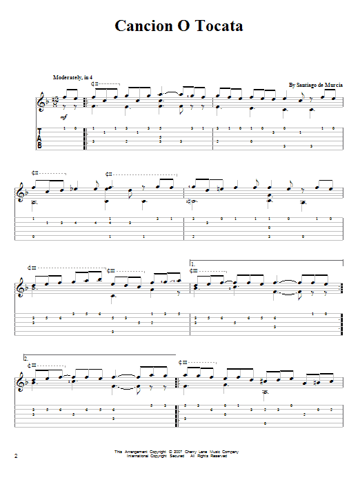 Download Santiago de Murcia Cancion O Tocata Sheet Music and learn how to play Guitar Tab PDF digital score in minutes