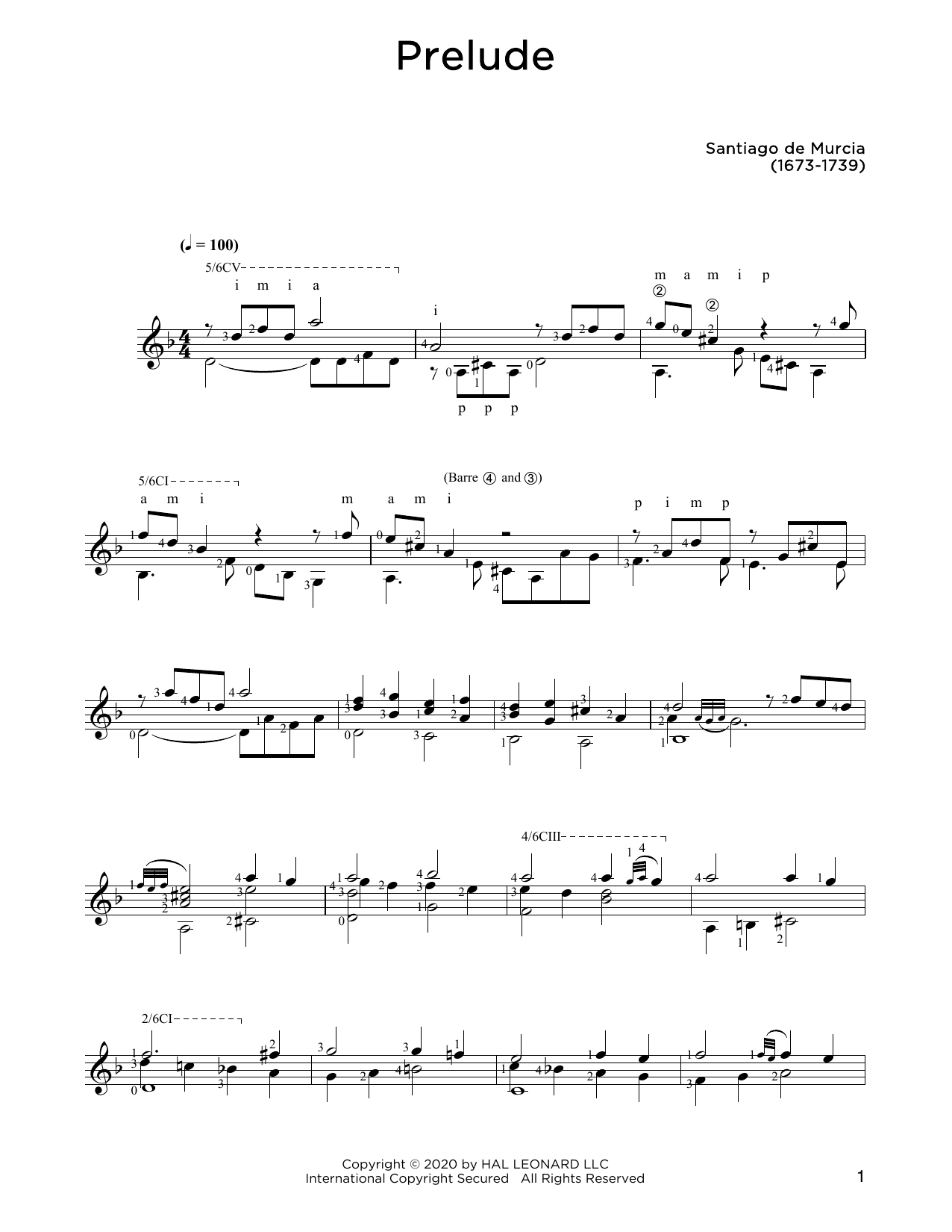 Download Santiago de Murcia Prelude Sheet Music and learn how to play Solo Guitar PDF digital score in minutes