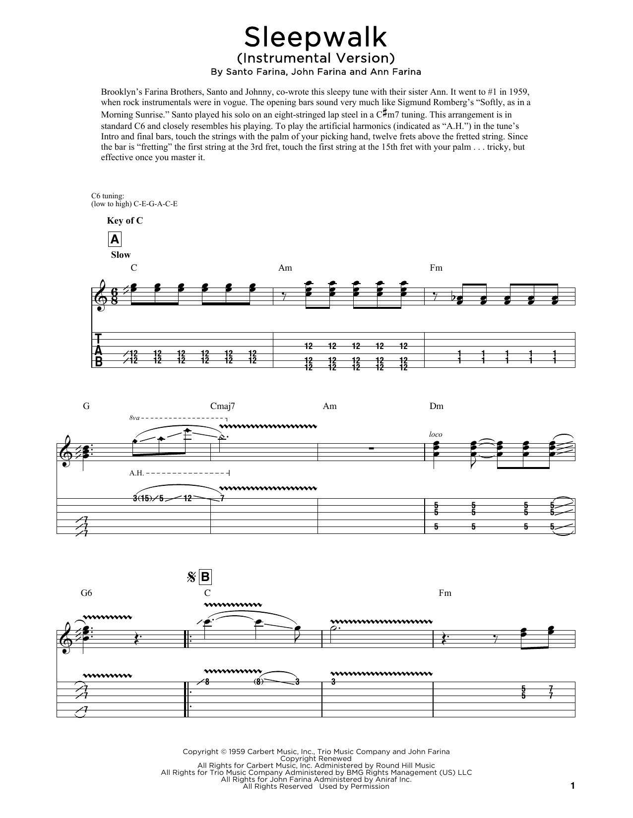 Download Santo & Johnny Sleepwalk (Instrumental Version) (arr. Fred Sokolow) Sheet Music and learn how to play Dobro PDF digital score in minutes