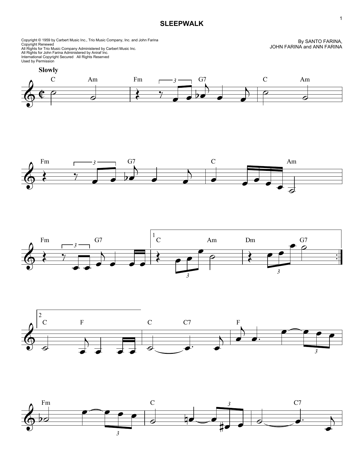 Download Santo & Johnny Sleepwalk (Instrumental Version) Sheet Music and learn how to play Solo Guitar PDF digital score in minutes