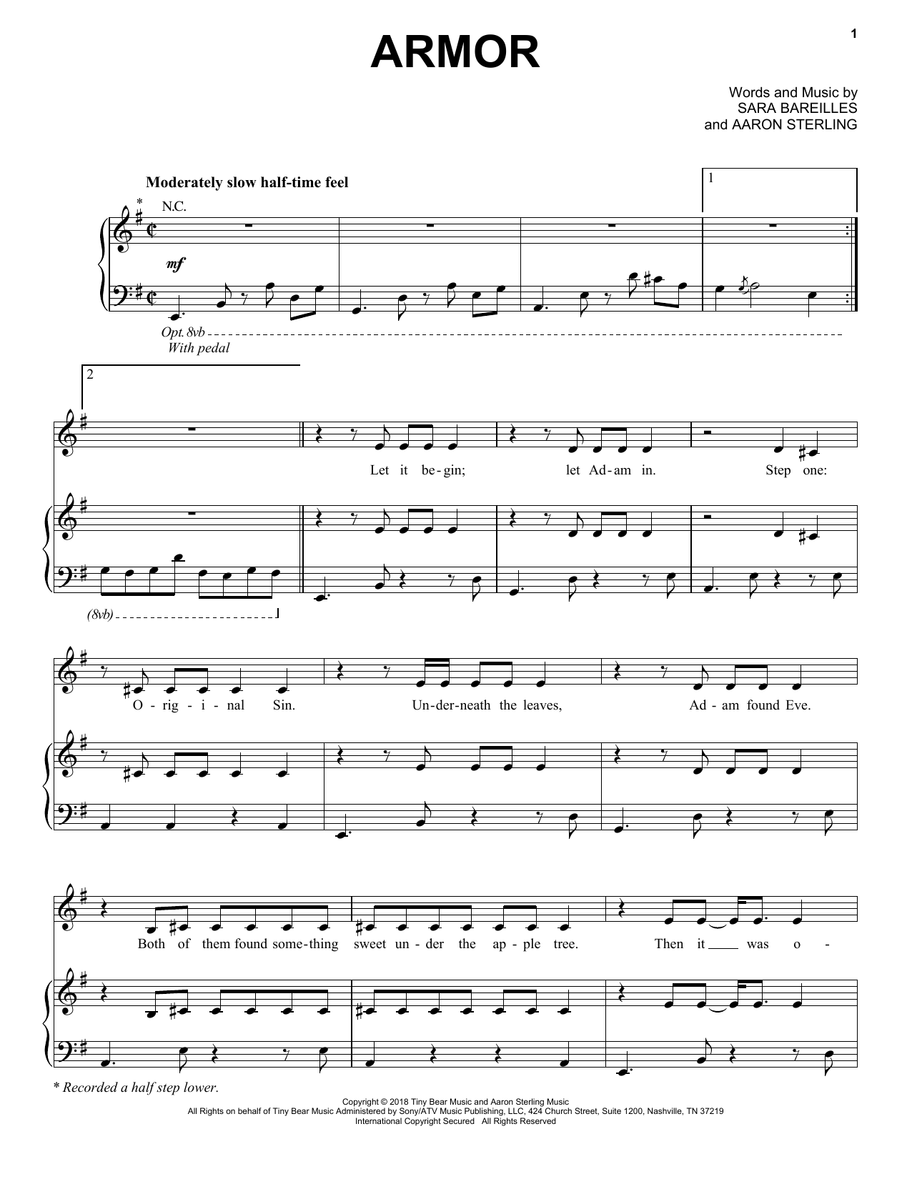 Download Sara Bareilles Armor Sheet Music and learn how to play Piano, Vocal & Guitar Chords (Right-Hand Melody) PDF digital score in minutes