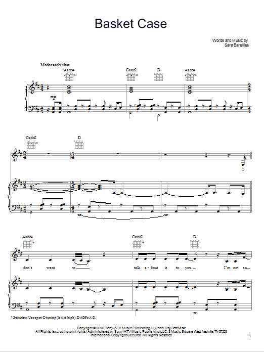 Download Sara Bareilles Basket Case Sheet Music and learn how to play Lyrics & Chords PDF digital score in minutes