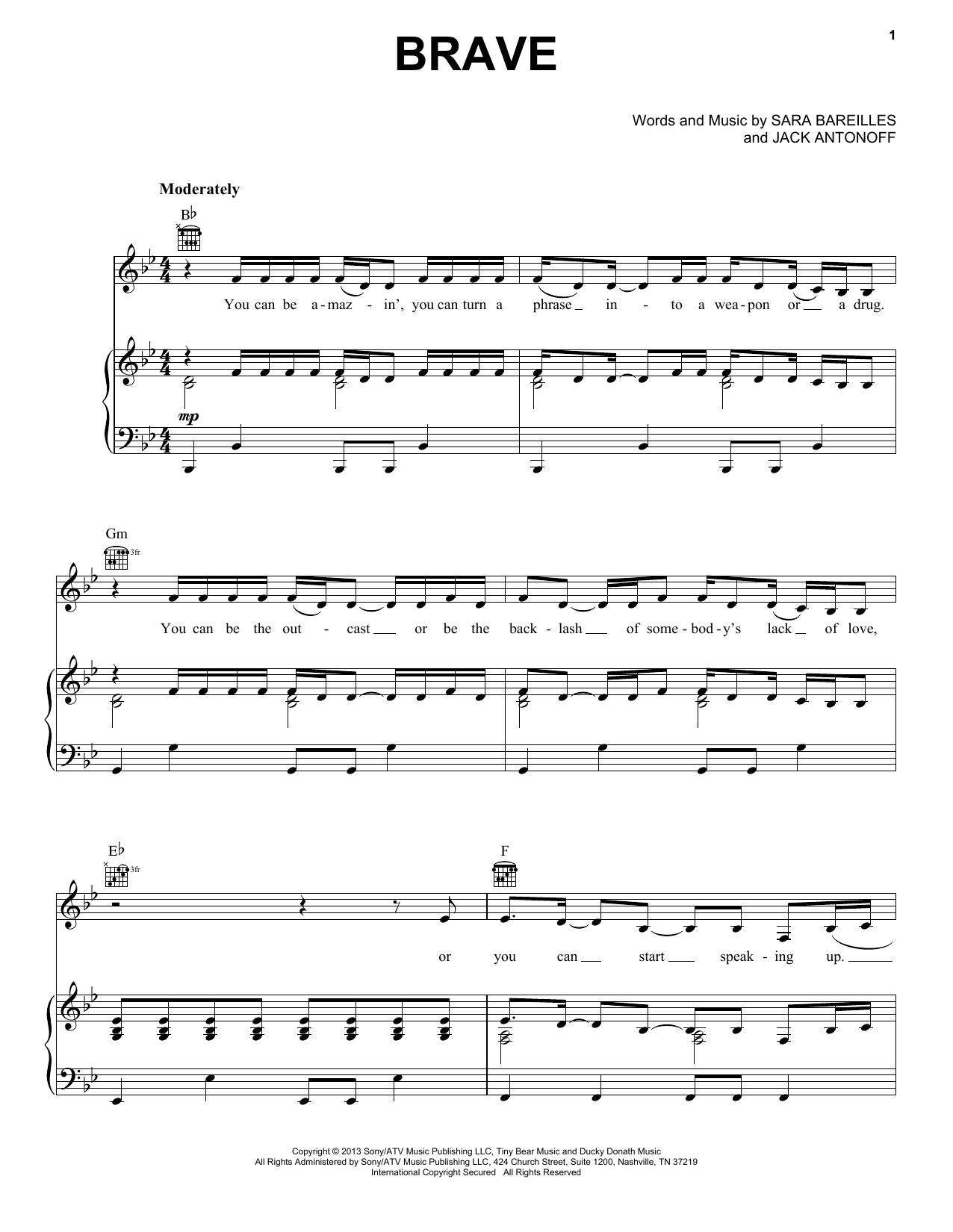 Download Sara Bareilles Brave Sheet Music and learn how to play Cello PDF digital score in minutes