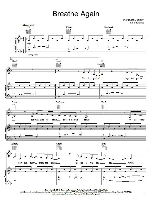 Download Sara Bareilles Breathe Again Sheet Music and learn how to play Lyrics & Chords PDF digital score in minutes