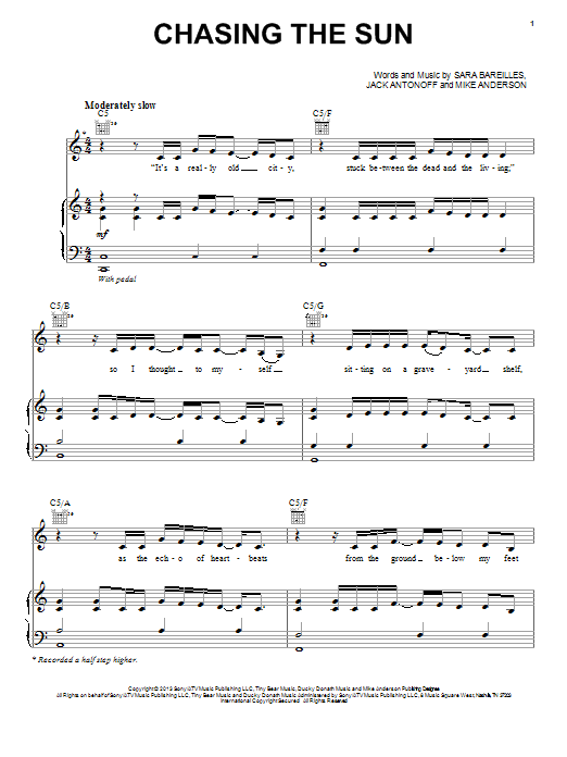 Download Sara Bareilles Chasing The Sun Sheet Music and learn how to play Piano, Vocal & Guitar (Right-Hand Melody) PDF digital score in minutes