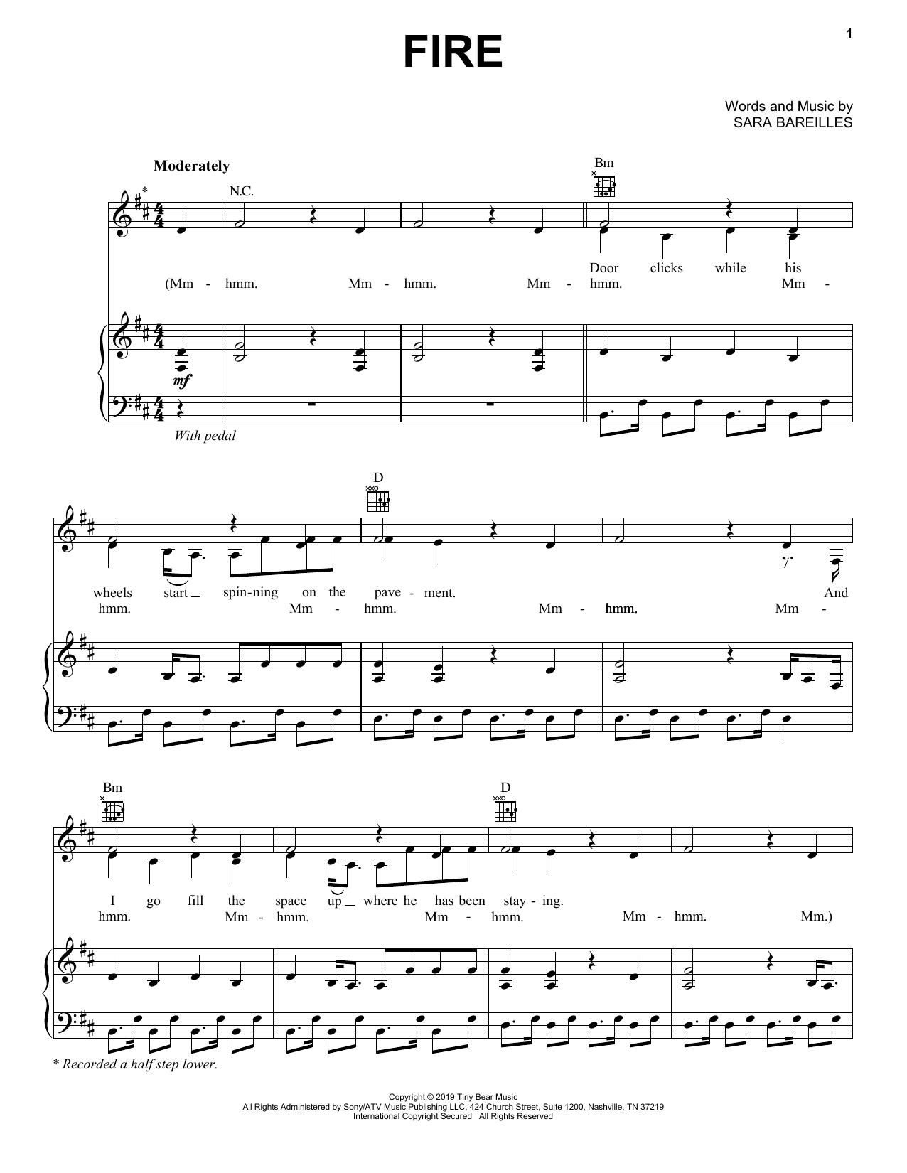 Download Sara Bareilles Fire Sheet Music and learn how to play Piano, Vocal & Guitar Chords (Right-Hand Melody) PDF digital score in minutes