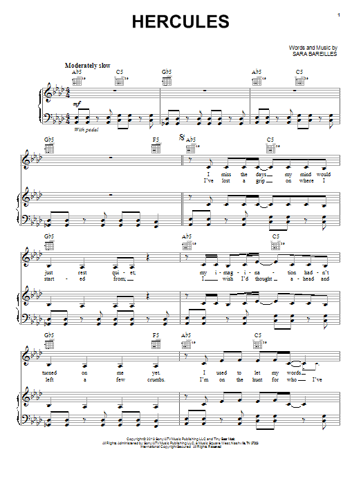 Download Sara Bareilles Hercules Sheet Music and learn how to play Piano, Vocal & Guitar (Right-Hand Melody) PDF digital score in minutes